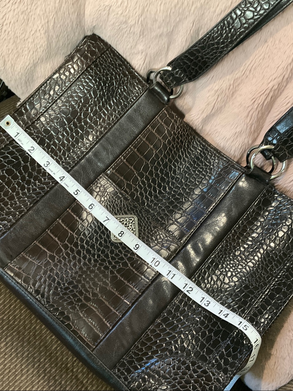 Coldwater Creek Black Croc-Embossed Tote with Silver Medallion Accent - Picture 7 of 10